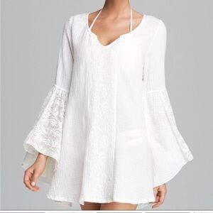 Lspace off White gauze tunic coverup lace bell sleeve Women's Top S